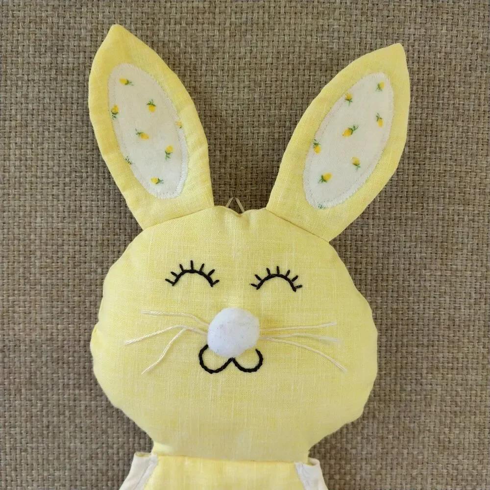 Vintage Nursery Fabric Hanging Baby Crib Storage Organizer  Pockets Yellow Bunny